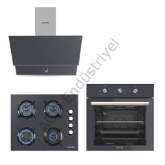 Kumtel Dizayn Antrasit (Gri) Cam Ankastre Set