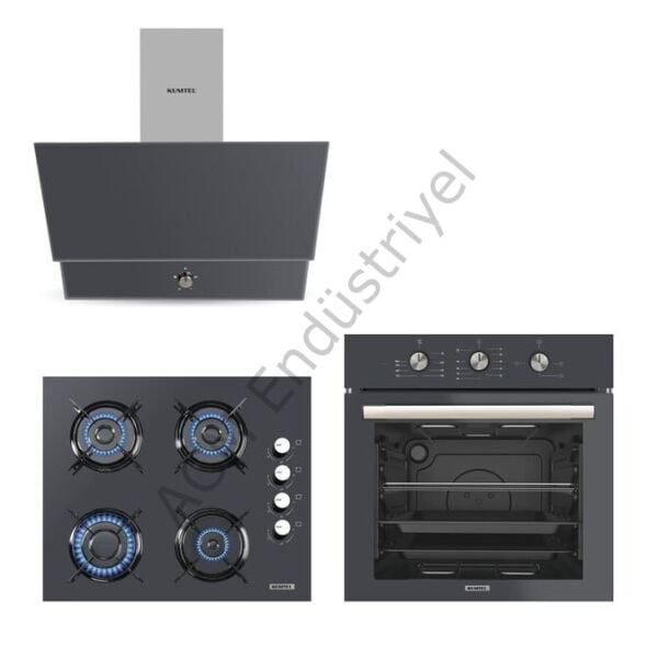 Kumtel Dizayn Antrasit (Gri) Cam Ankastre Set