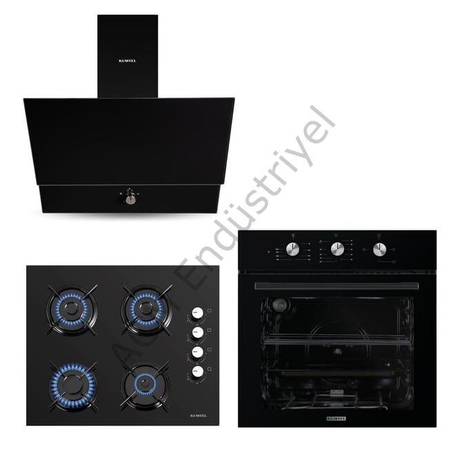 Kumtel Dizayn Siyah Cam Ankastre Set