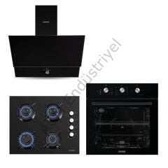 Kumtel Dizayn Siyah Cam Ankastre Set