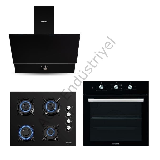 Kumtel Kristal Siyah Cam Ankastre Set