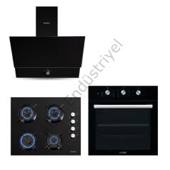 Kumtel Kristal Siyah Cam Ankastre Set