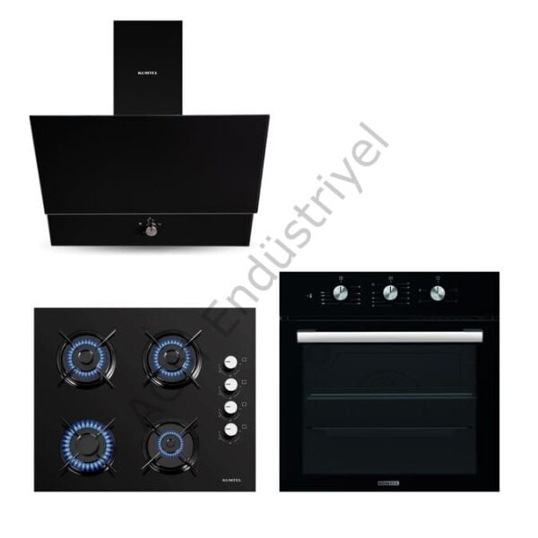 Kumtel Kristal Siyah Cam Ankastre Set