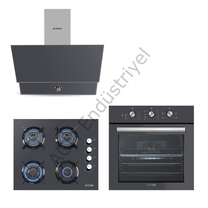 Kumtel Kristal Antrasit (Gri) Cam Ankastre Set